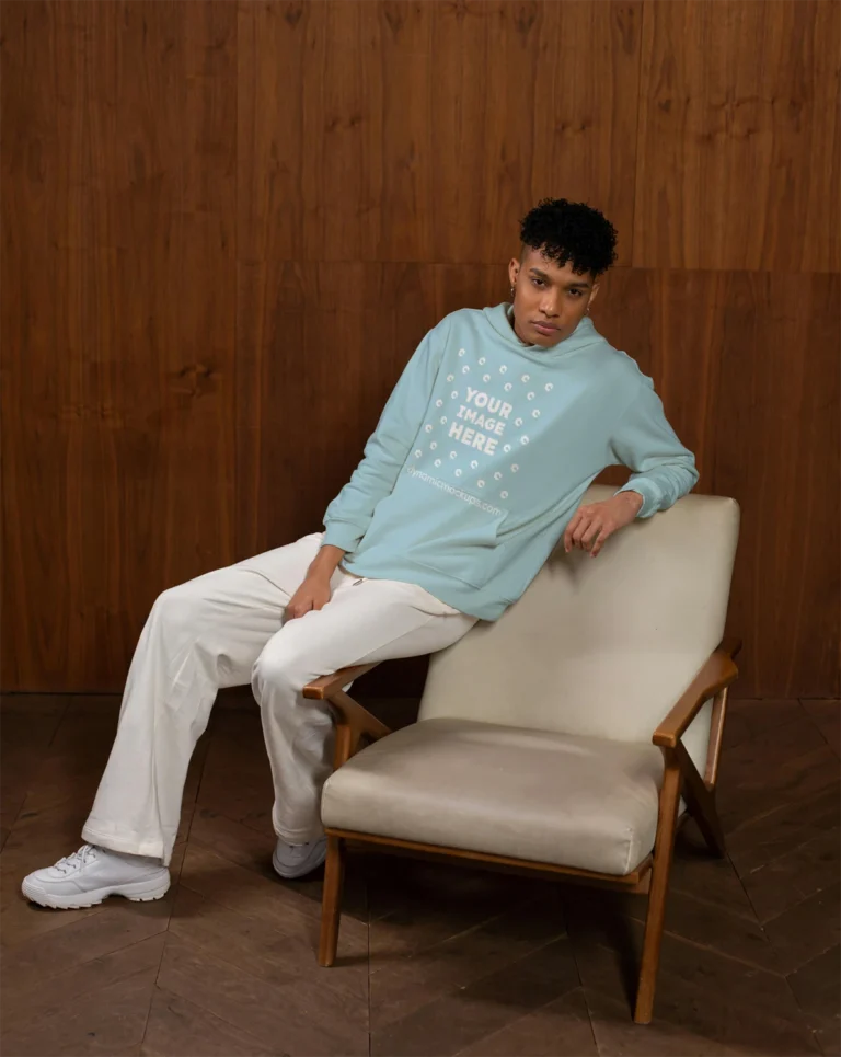 Man Wearing Light Blue Hoodie Mockup Front View Template