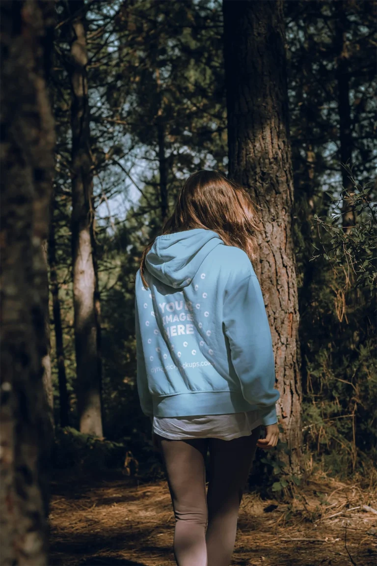 Man Wearing Light Blue Hoodie Mockup Back View Template