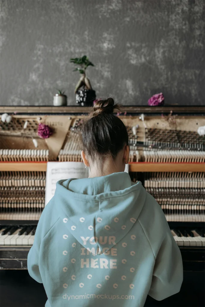 Man Wearing Light Blue Hoodie Mockup Back View Template
