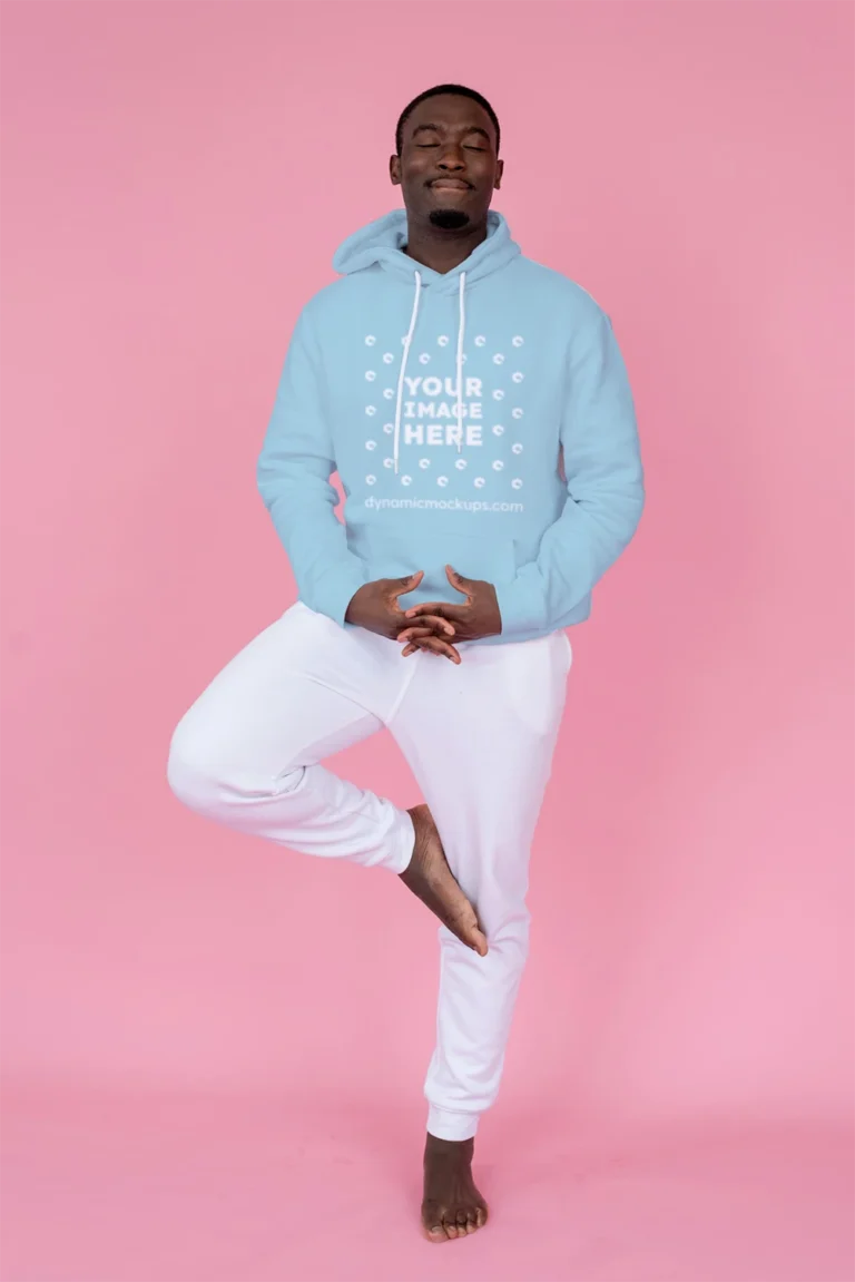 Man Wearing Light Blue Hoodie Mockup Front View Template