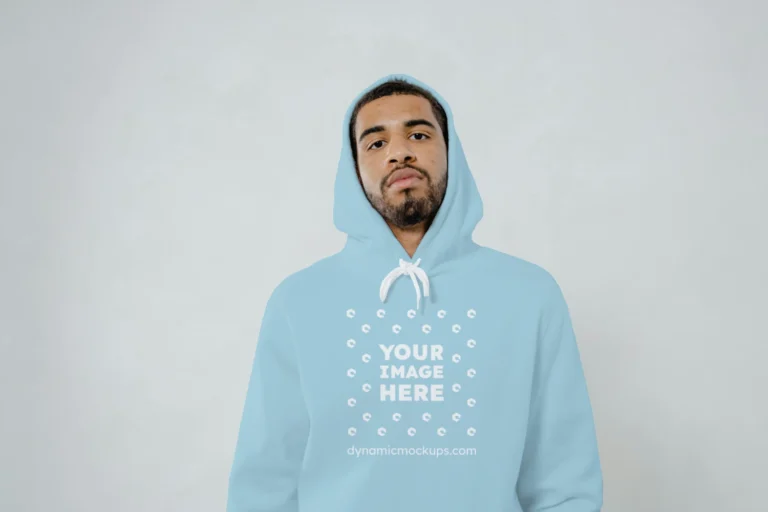 Man Wearing Light Blue Hoodie Mockup Front View Template