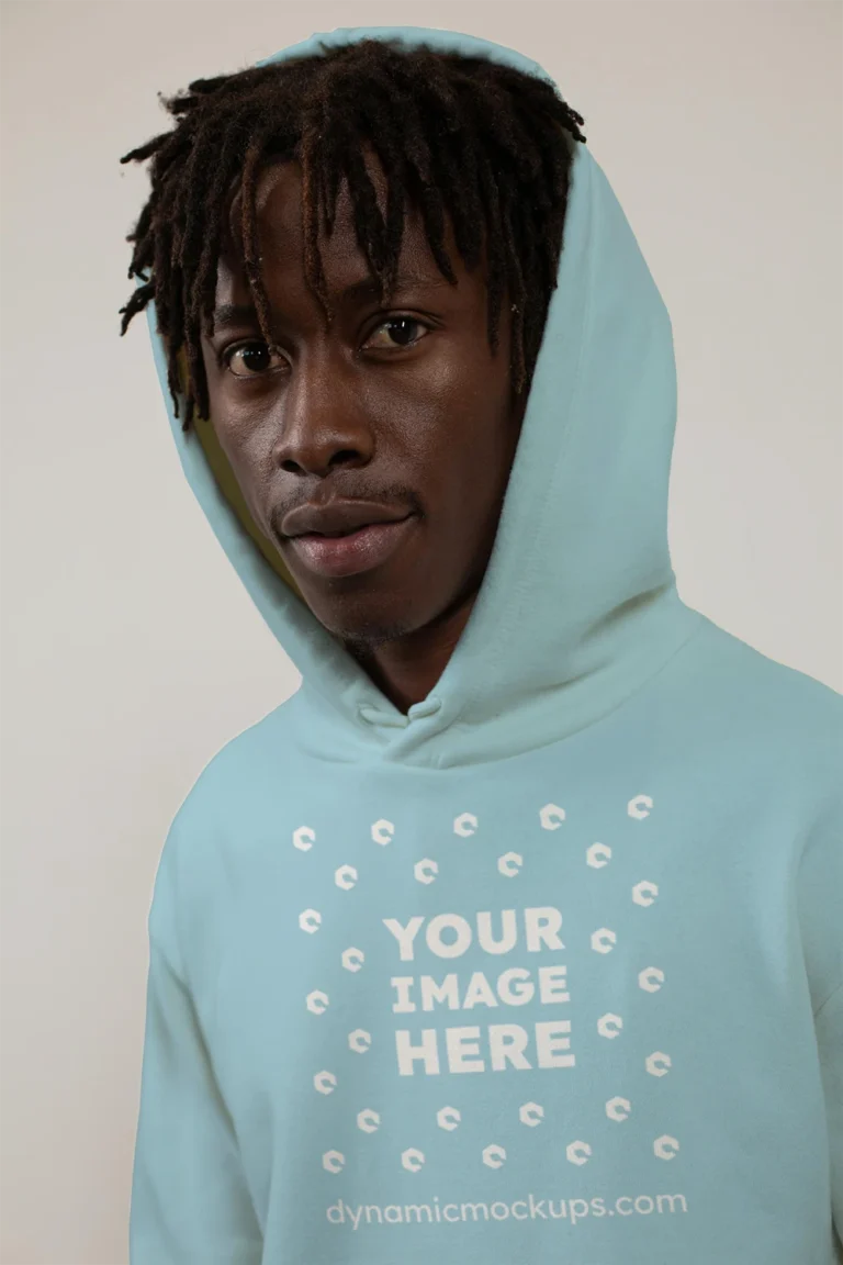 Man Wearing Light Blue Hoodie Mockup Front View Template