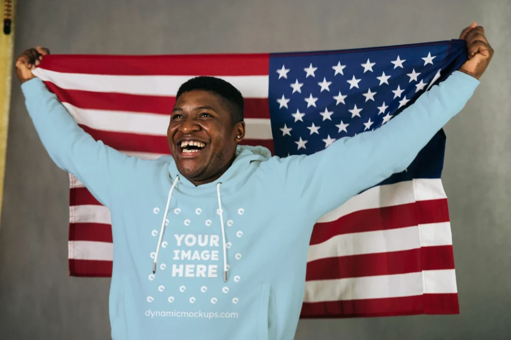 Man Wearing Light Blue Hoodie Mockup Front View Template