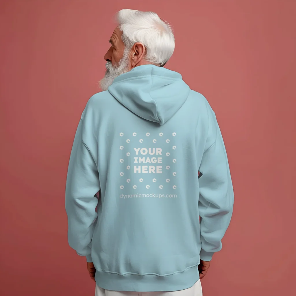 Man Wearing Light Blue Hoodie Mockup Back View Template
