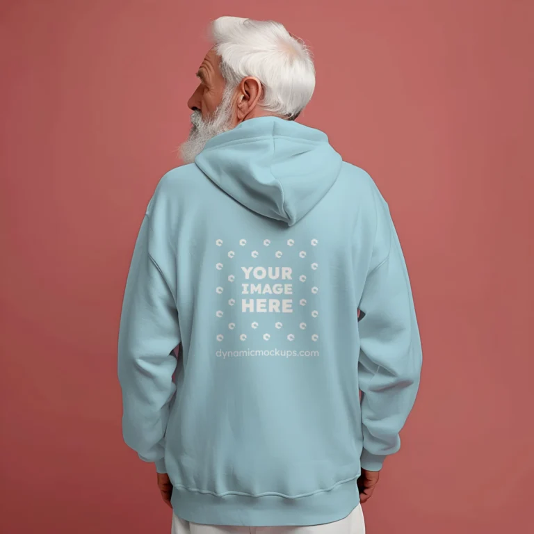Man Wearing Light Blue Hoodie Mockup Back View Template