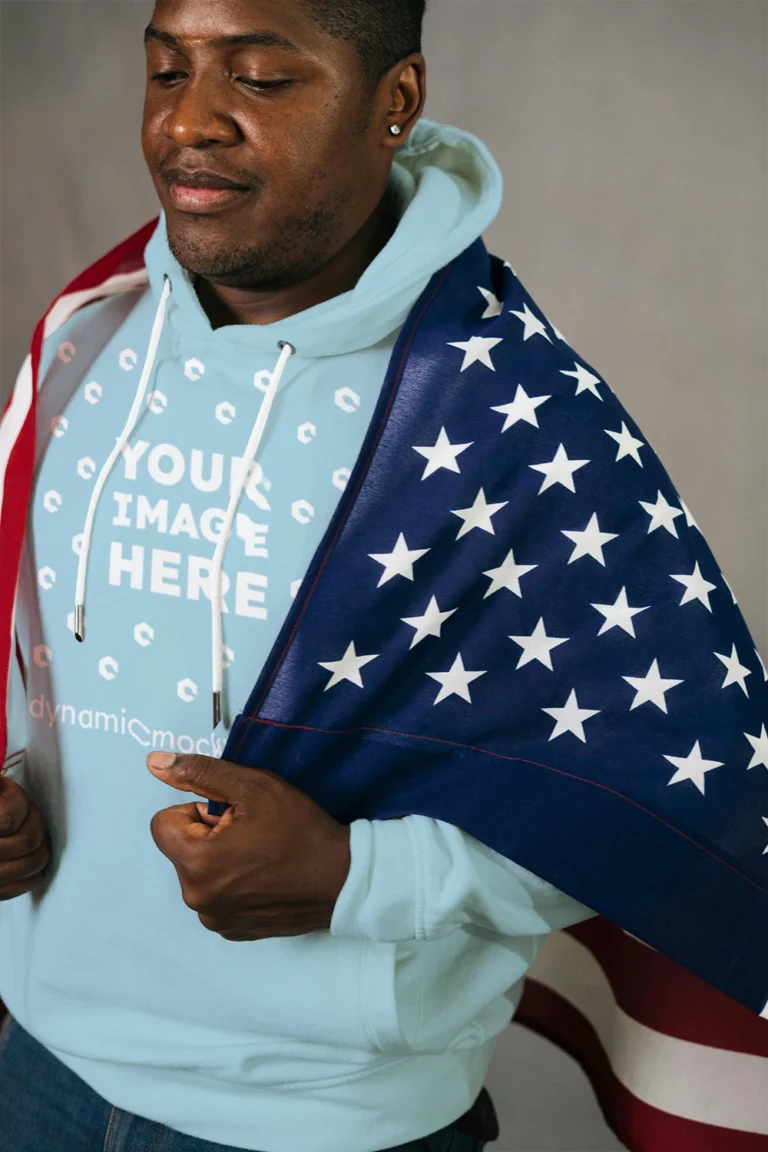 Man Wearing Light Blue Hoodie Mockup Front View Template