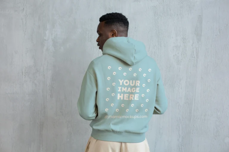 Man Wearing Light Blue Hoodie Mockup Back View Template