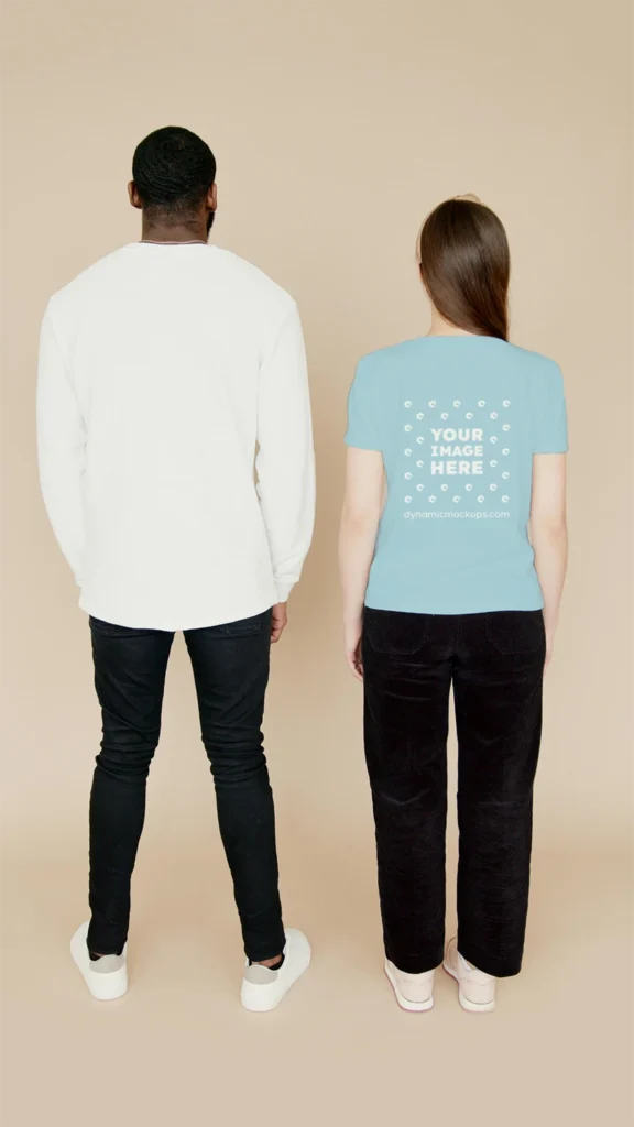 Man Wearing Light Blue T-shirt Mockup Back View Template