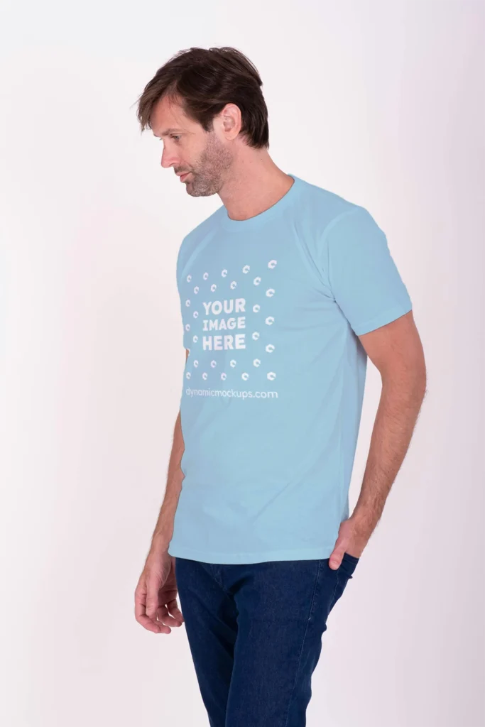 Man Wearing Light Blue T-shirt Mockup Front View Template