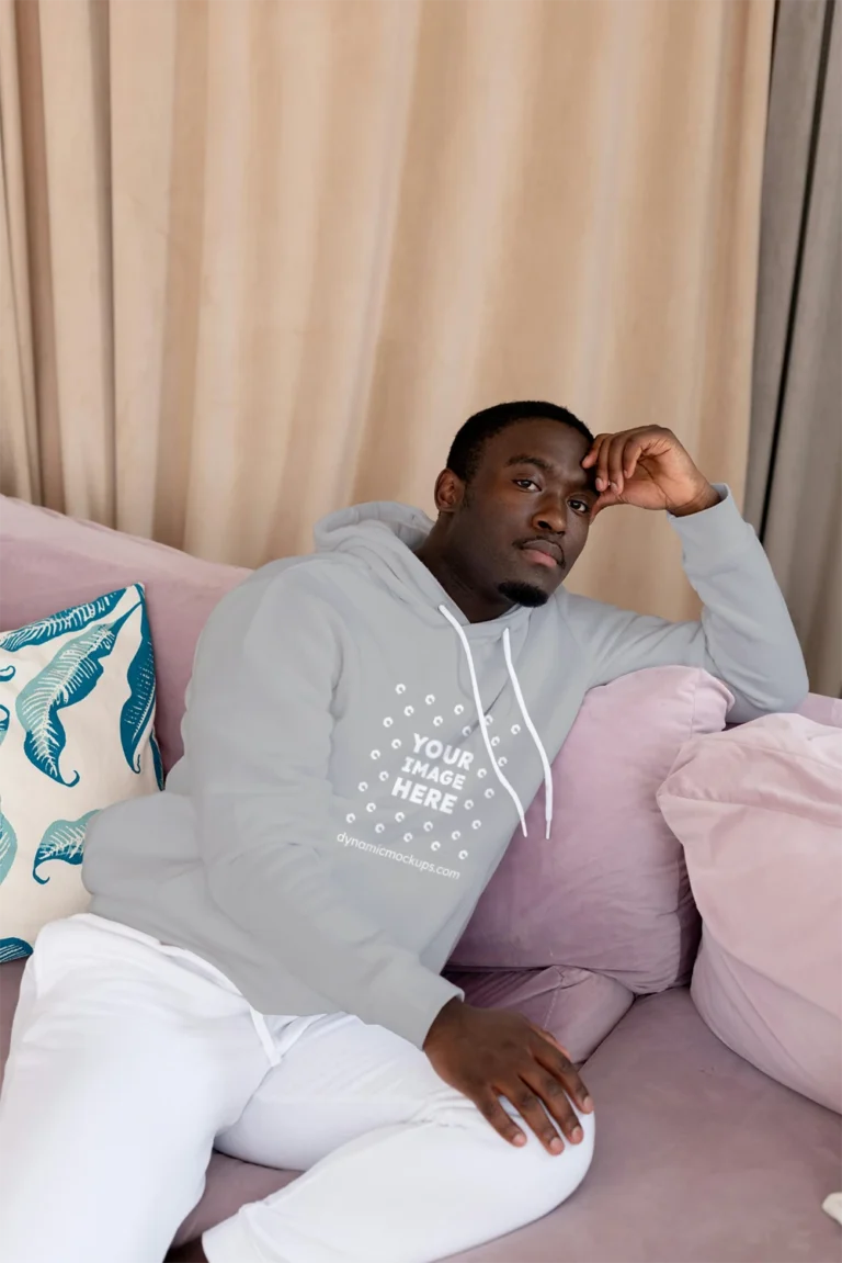 Man Wearing Light Gray Hoodie Mockup Front View Template