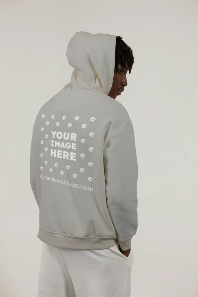 Man Wearing Light Gray Hoodie Mockup Back View Template