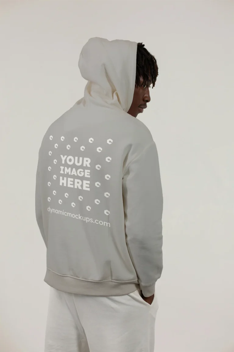 Man Wearing Light Gray Hoodie Mockup Back View Template