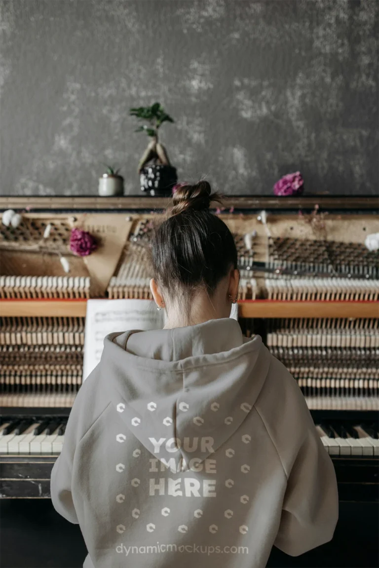 Man Wearing Light Gray Hoodie Mockup Back View Template