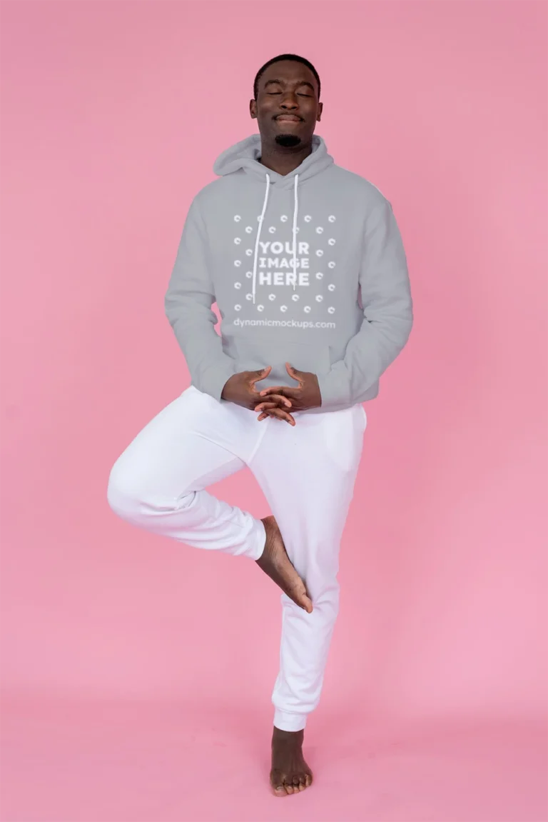 Man Wearing Light Gray Hoodie Mockup Front View Template