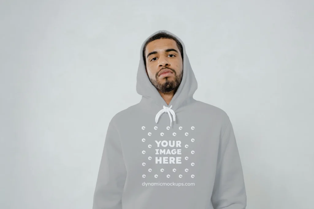 Man Wearing Light Gray Hoodie Mockup Front View Template