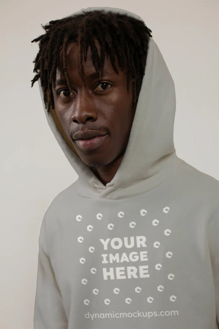 Man Wearing Light Gray Hoodie Mockup Front View Template