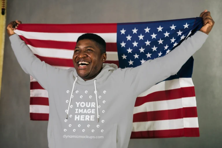 Man Wearing Light Gray Hoodie Mockup Front View Template