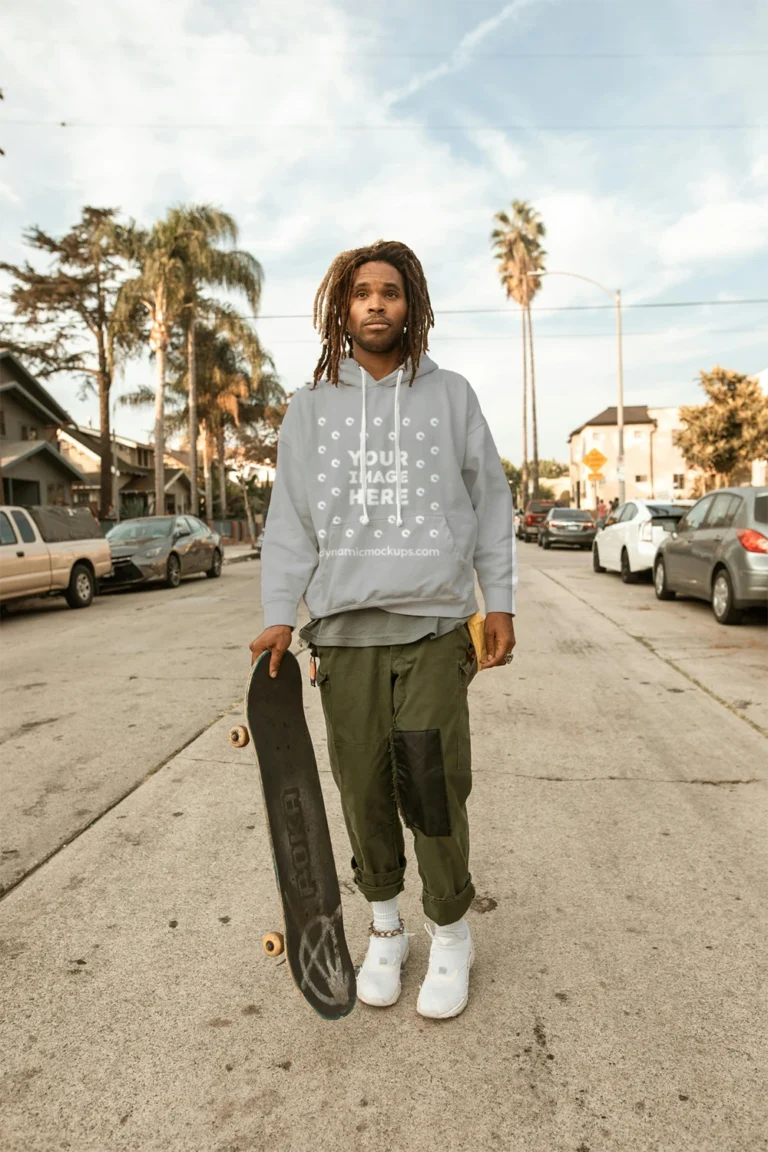 Man Wearing Light Gray Hoodie Mockup Front View Template