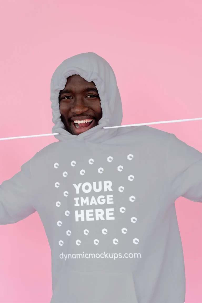 Man Wearing Light Gray Hoodie Mockup Front View Template