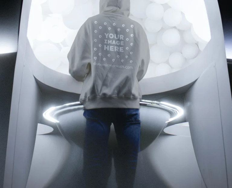 Man Wearing Light Gray Hoodie Mockup Back View Template