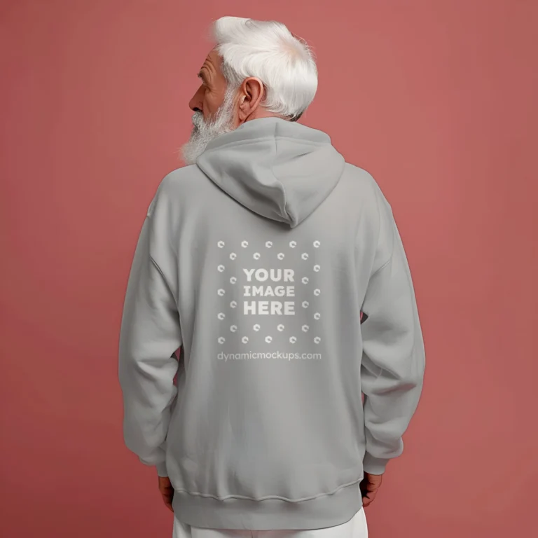 Man Wearing Light Gray Hoodie Mockup Back View Template