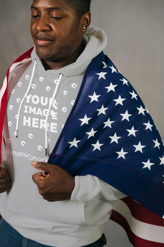 Man Wearing Light Gray Hoodie Mockup Front View Template