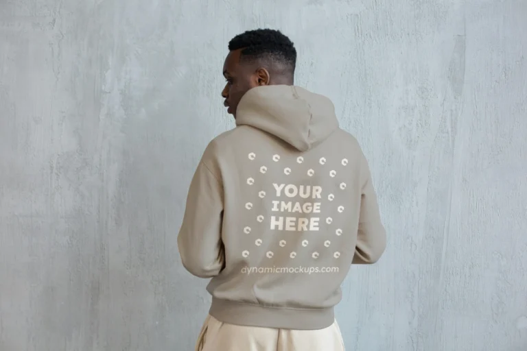 Man Wearing Light Gray Hoodie Mockup Back View Template