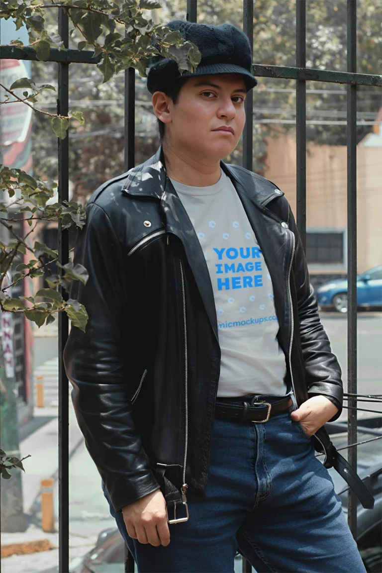 Man Wearing Light Gray T-shirt Mockup Front View Template