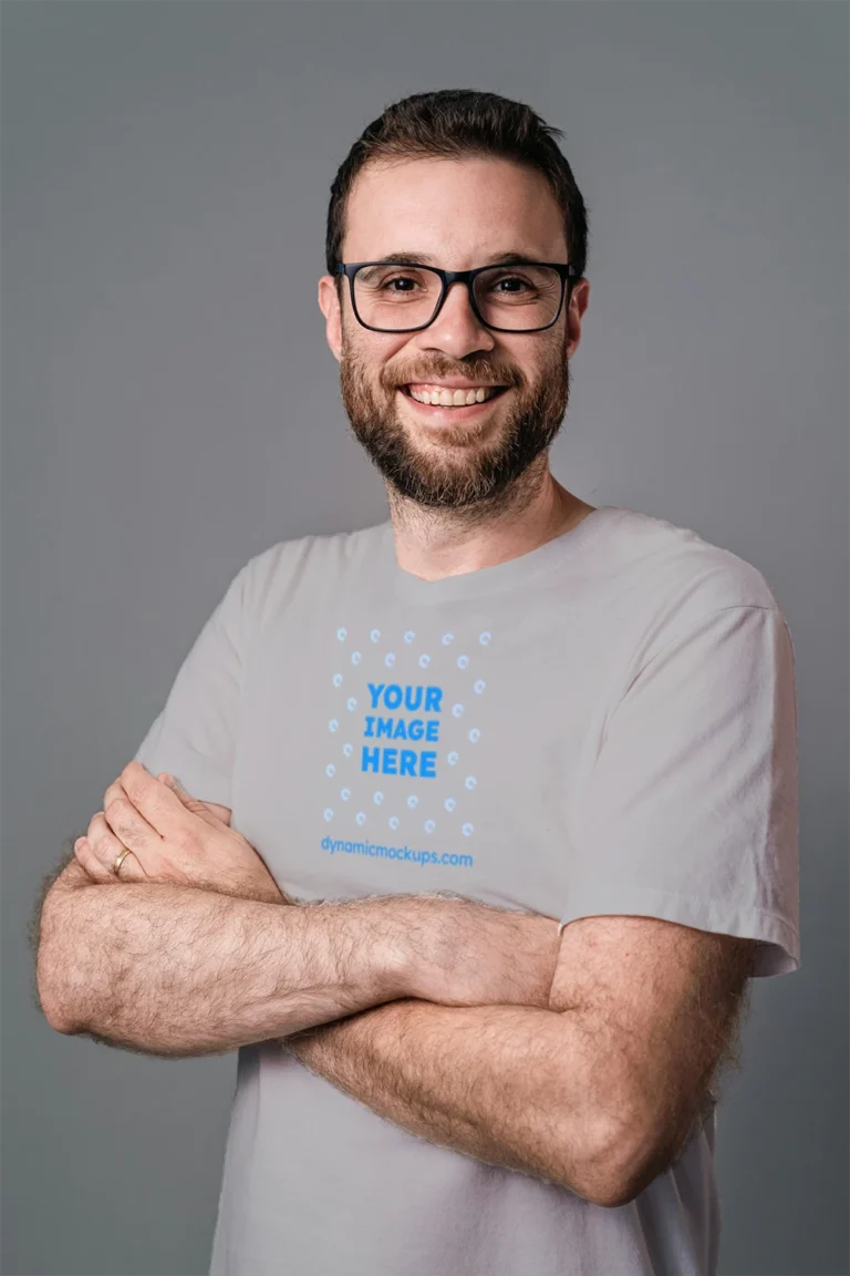 Man Wearing Light Gray T-shirt Mockup Front View Template