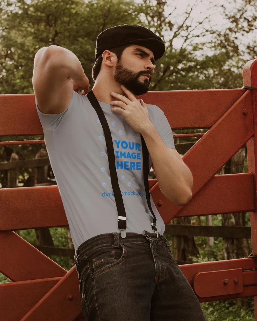 Man Wearing Light Gray T-shirt Mockup Front View Template