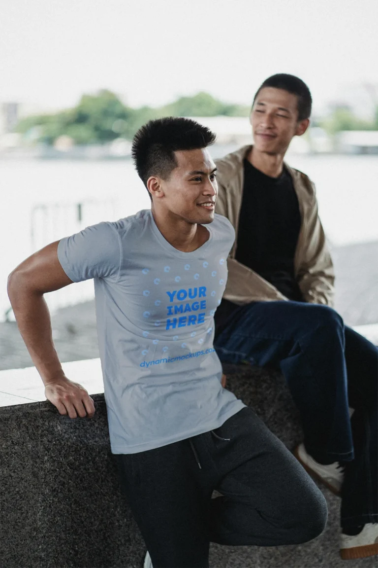 Man Wearing Light Gray T-shirt Mockup Front View Template