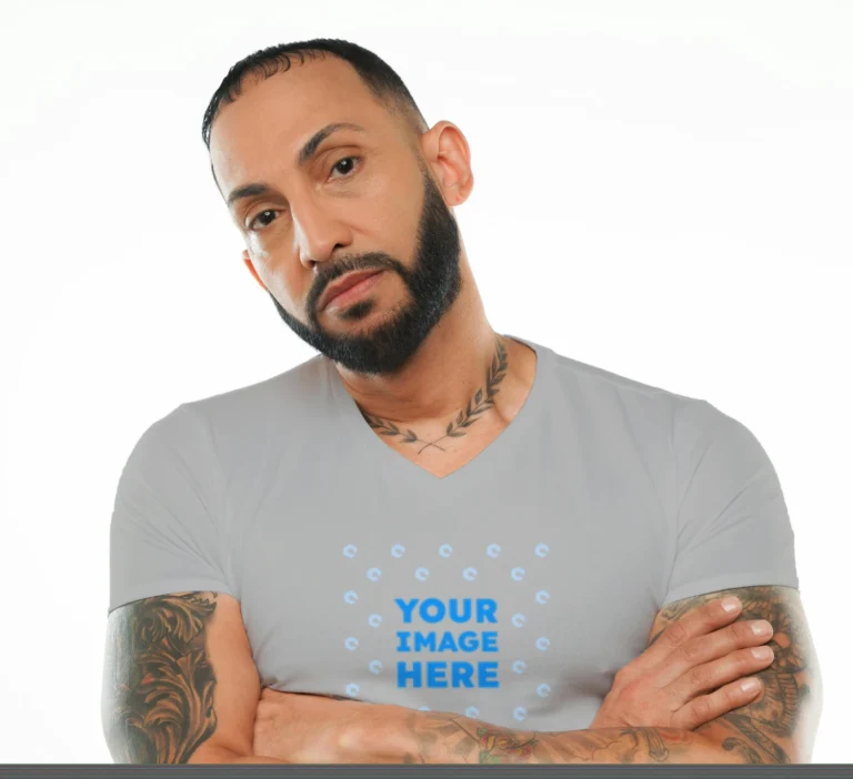 Man Wearing Light Gray T-shirt Mockup Front View Template