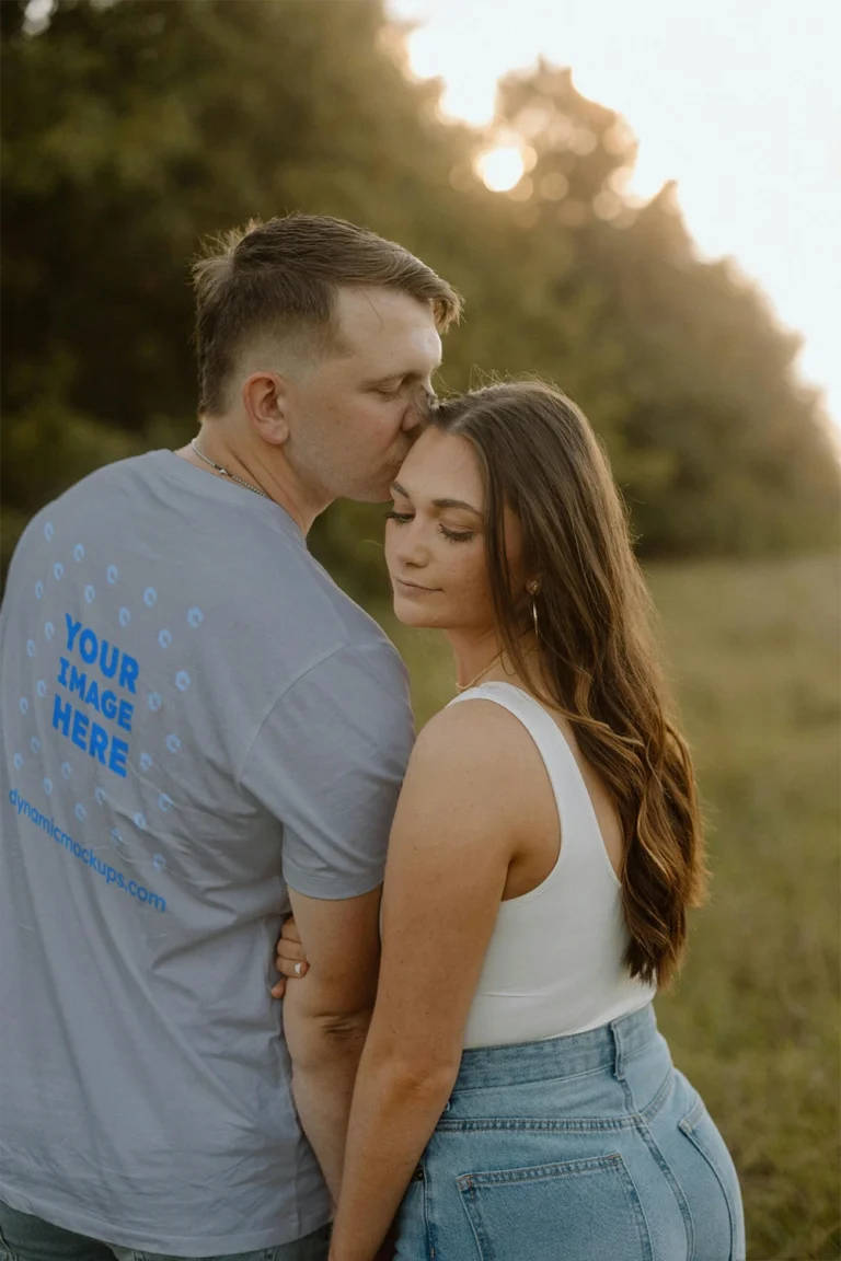 Man Wearing Light Gray T-shirt Mockup Back View Template