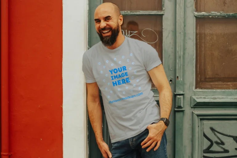Man Wearing Light Gray T-shirt Mockup Front View Template