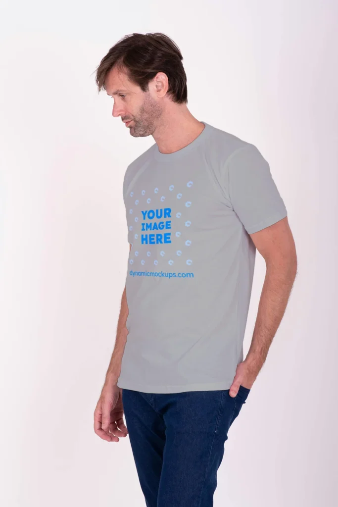 Man Wearing Light Gray T-shirt Mockup Front View Template