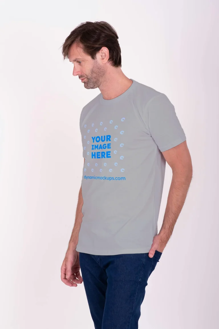 Man Wearing Light Gray T-shirt Mockup Front View Template