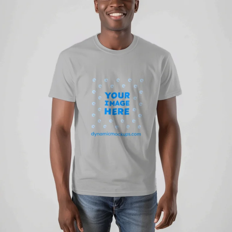 Man Wearing Light Gray T-shirt Mockup Front View Template