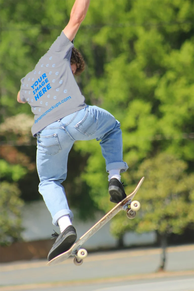 Man Wearing Light Gray T-shirt Mockup Back View Template
