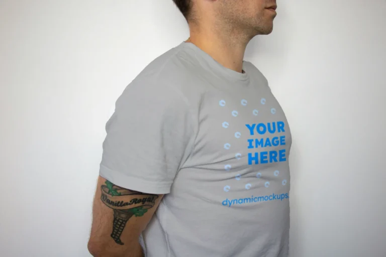 Man Wearing Light Gray T-shirt Mockup Front View Template