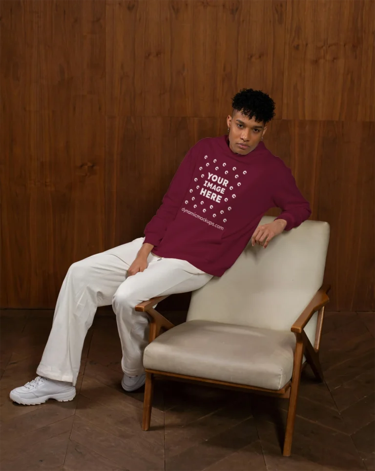 Man Wearing Maroon Hoodie Mockup Front View Template