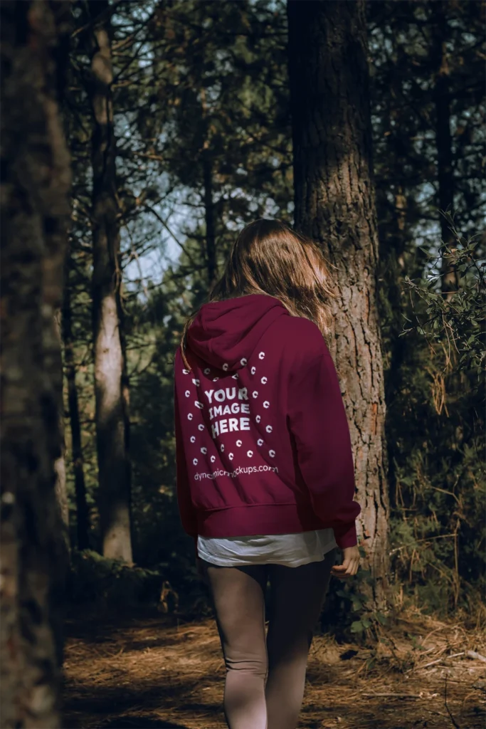 Man Wearing Maroon Hoodie Mockup Back View Template