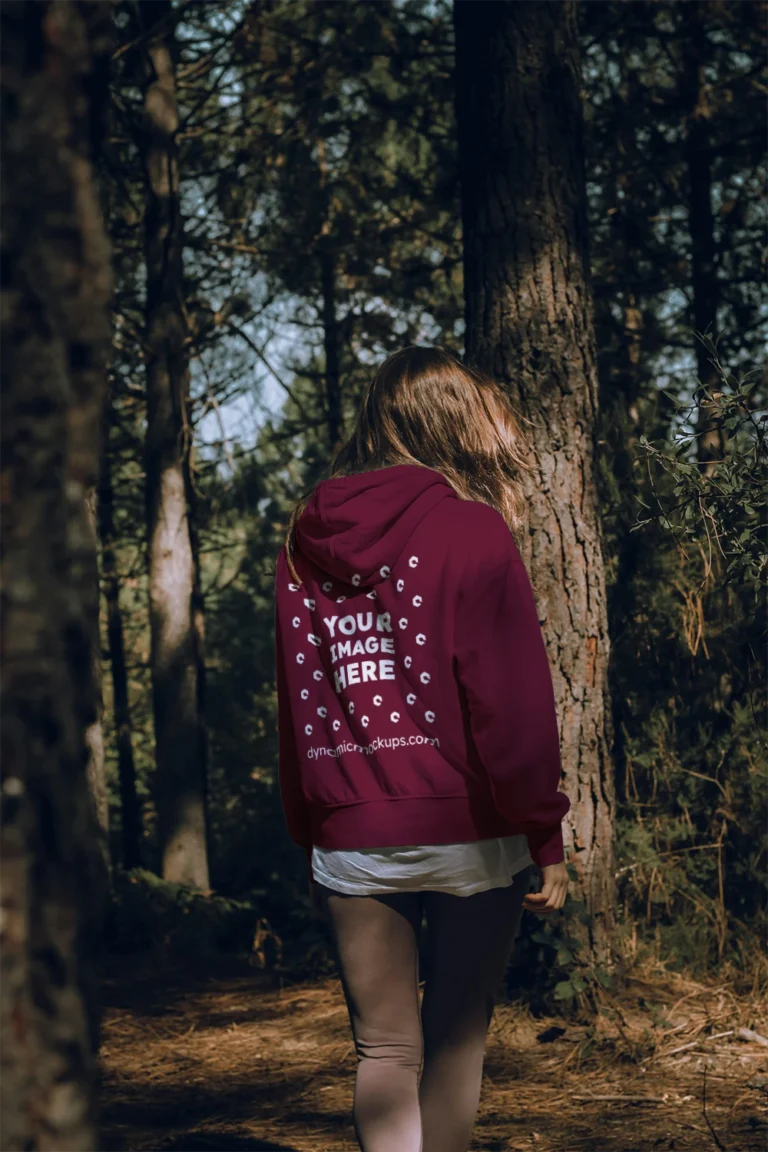 Man Wearing Maroon Hoodie Mockup Back View Template