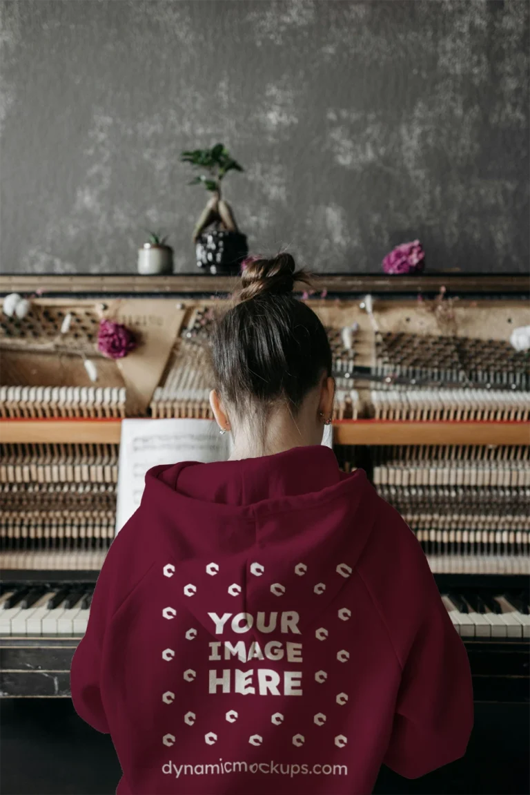 Man Wearing Maroon Hoodie Mockup Back View Template