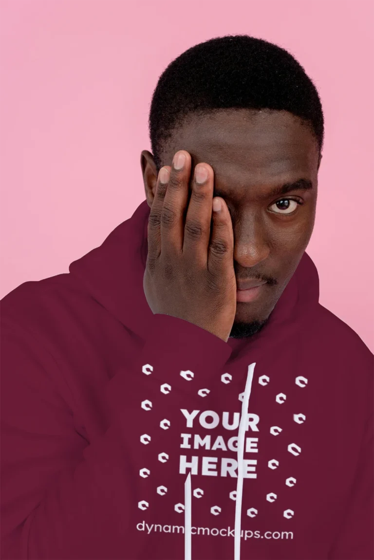 Man Wearing Maroon Hoodie Mockup Front View Template
