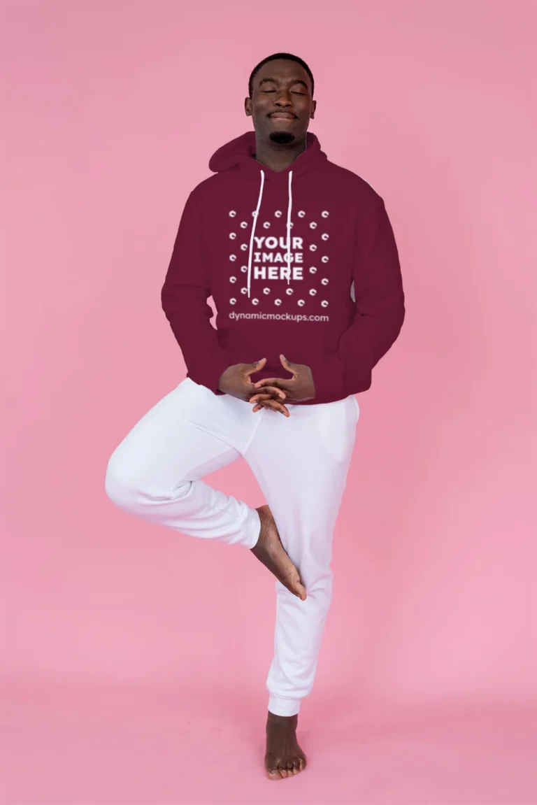 Man Wearing Maroon Hoodie Mockup Front View Template