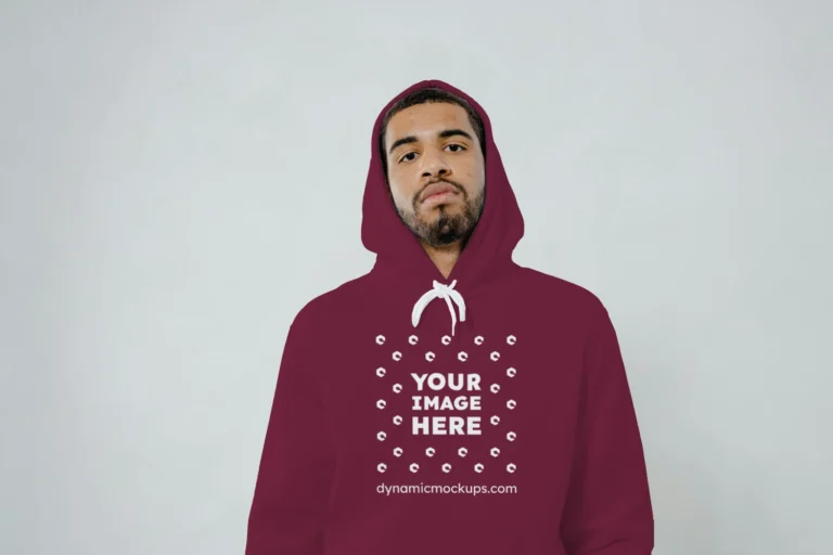 Man Wearing Maroon Hoodie Mockup Front View Template