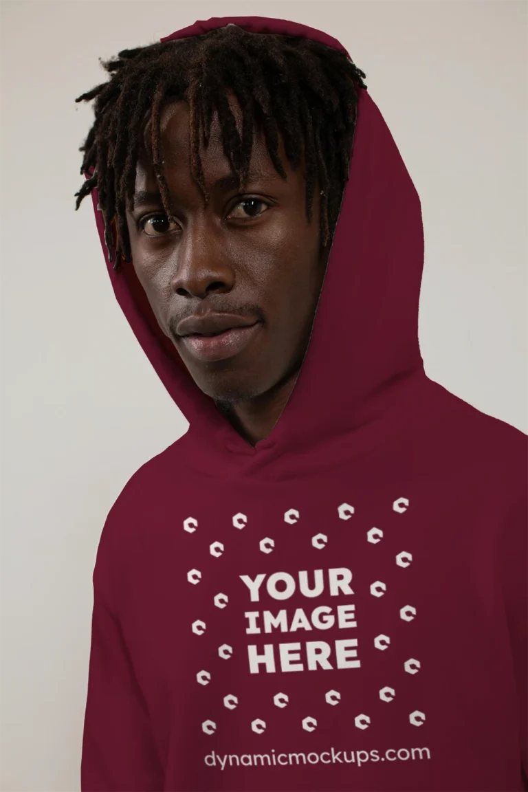 Man Wearing Maroon Hoodie Mockup Front View Template