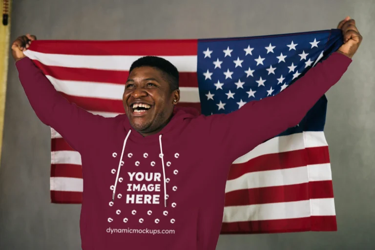 Man Wearing Maroon Hoodie Mockup Front View Template