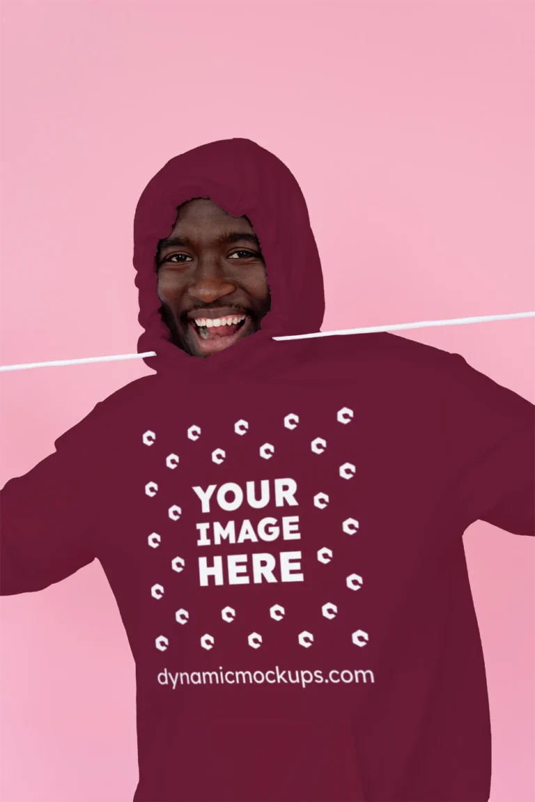Man Wearing Maroon Hoodie Mockup Front View Template