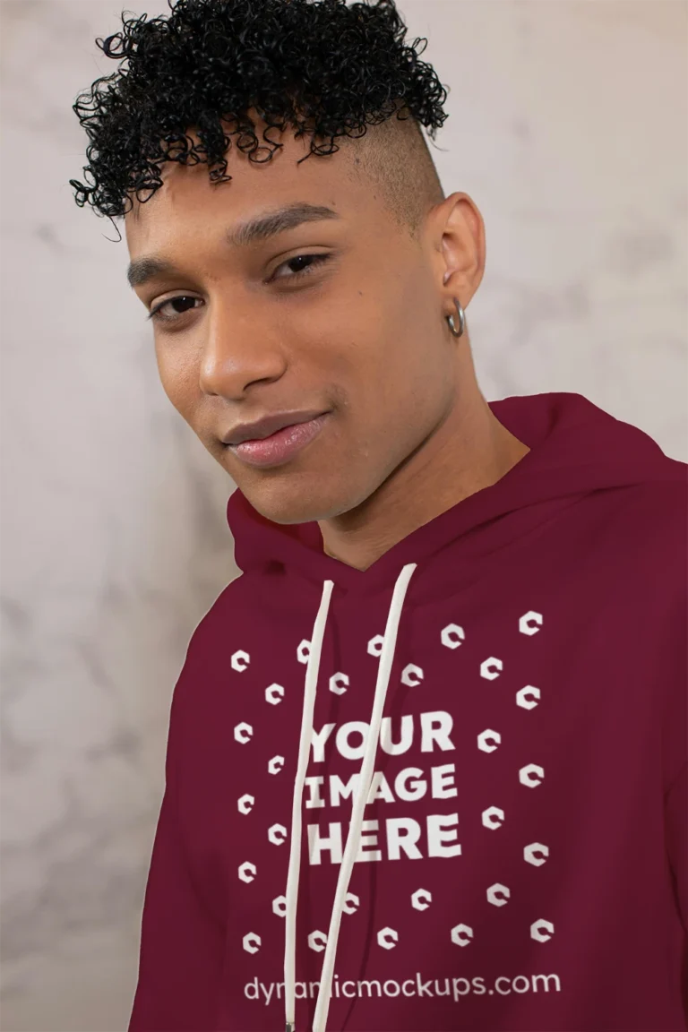 Man Wearing Maroon Hoodie Mockup Front View Template